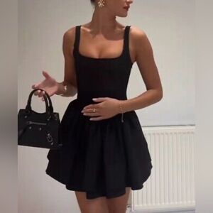 NWT ZARA RUCHED CORSET DRESS SIZE MEDIUM BLACK